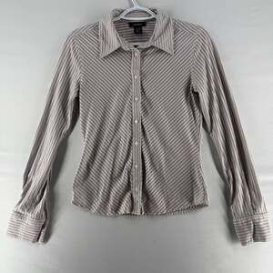 0911 Medium Express Women's Long Sleeve Button-Down Striped Blouse
